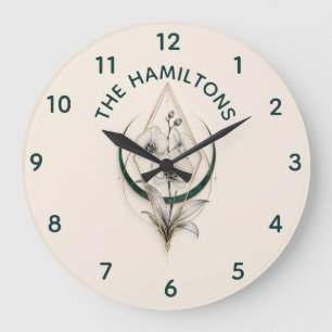 Minimalist Geometric Gold Orchid Luxury Acrylic Large Clock