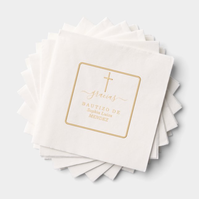 Minimalist Geometric Gold Real Foil Baptism Foil Napkins (Insitu (Stacked))