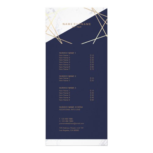 Minimalist Geometric Marble Gold Midnight Blue Rack Card