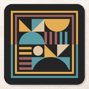 Minimalist Geometric Mid Century Modern Abstract Square Paper Coaster