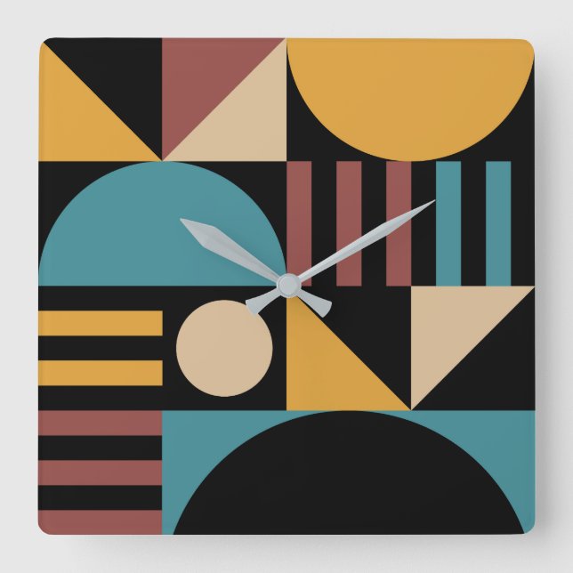 Minimalist Geometric Mid Century Modern Abstract Square Wall Clock (Front)
