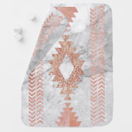 minimalist geometric rose gold aztec white marble baby blanket