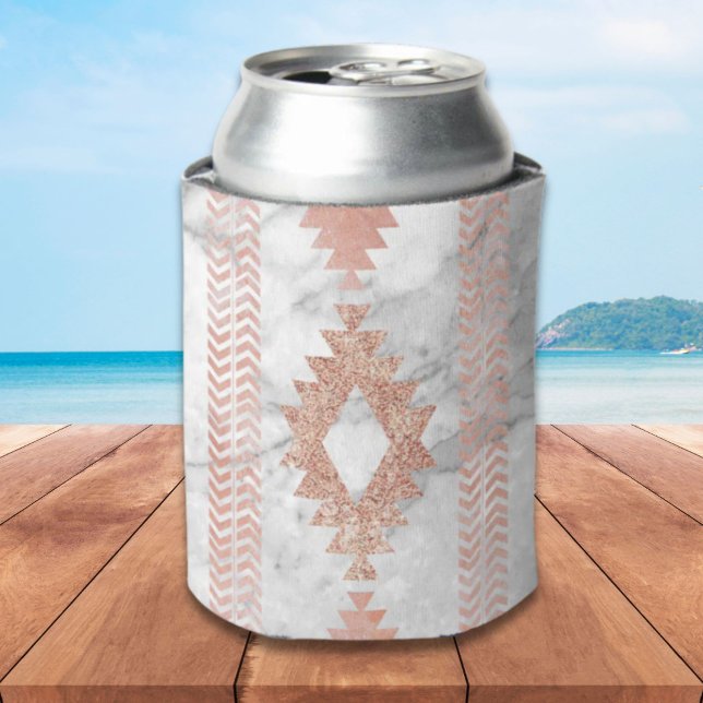minimalist geometric rose gold aztec white marble can cooler (minimalist geometric rose gold aztec white marble can cooler)