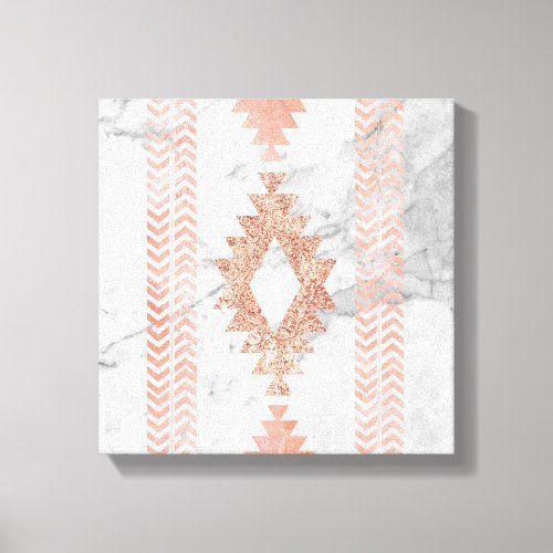 minimalist geometric rose gold aztec white marble canvas print