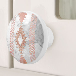 minimalist geometric rose gold aztec white marble ceramic knob
