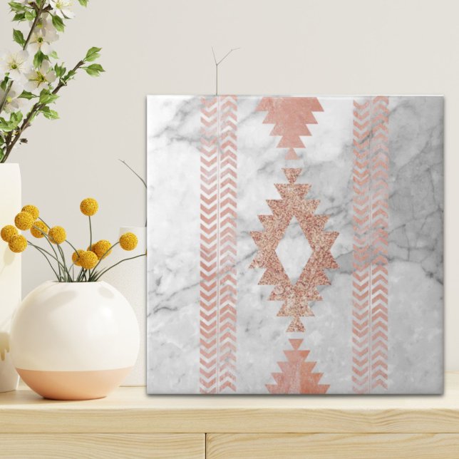 minimalist geometric rose gold aztec white marble ceramic tile (minimalist geometric rose gold aztec white marble ceramic tile)