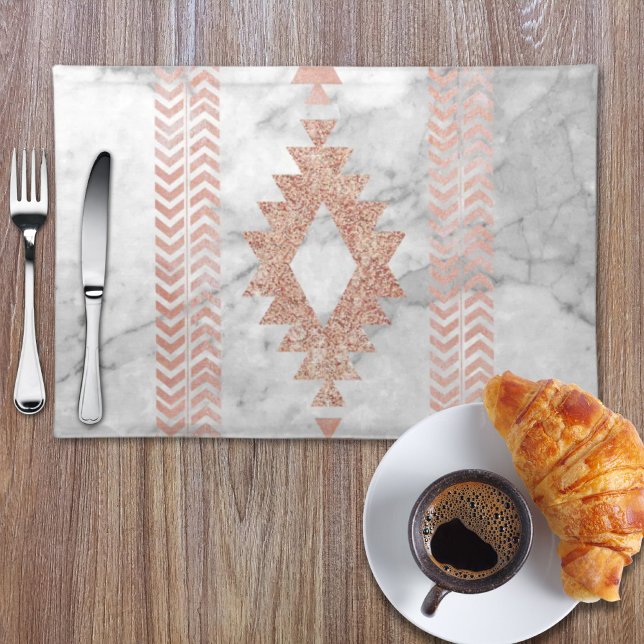 minimalist geometric rose gold aztec white marble cloth placemat (minimalist geometric rose gold aztec white marble cloth placemat)