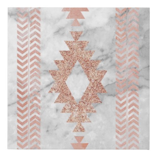 minimalist geometric rose gold aztec white marble faux canvas print