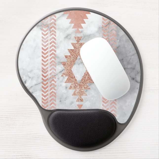 minimalist geometric rose gold aztec white marble gel mouse pad (Left Side)