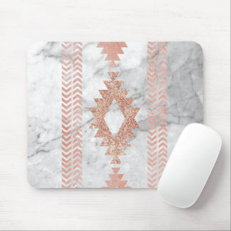 minimalist geometric rose gold aztec white marble mouse pad