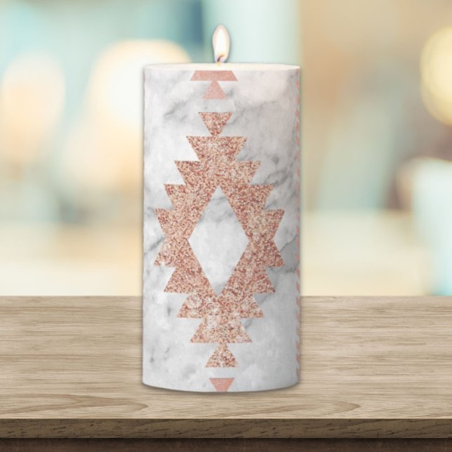 minimalist geometric rose gold aztec white marble pillar candle (minimalist geometric rose gold aztec white marble pillar candle)