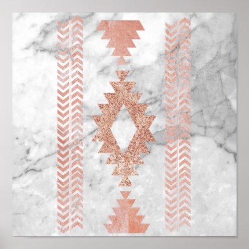 minimalist geometric rose gold aztec white marble poster