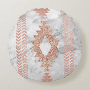 minimalist geometric rose gold aztec white marble round pillow