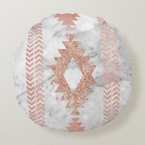 minimalist geometric rose gold aztec white marble round pillow