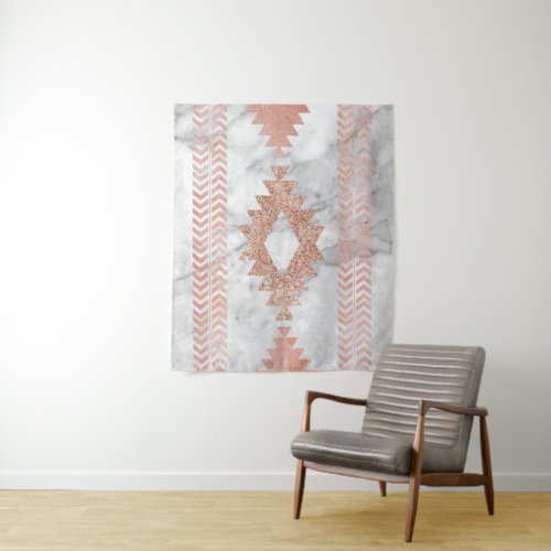 minimalist geometric rose gold aztec white marble tapestry