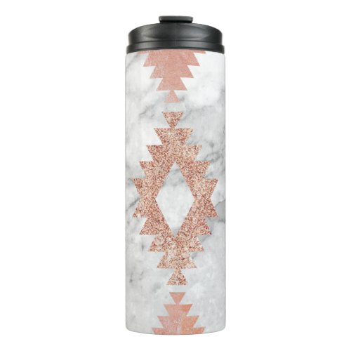 minimalist geometric rose gold aztec white marble thermal tumbler