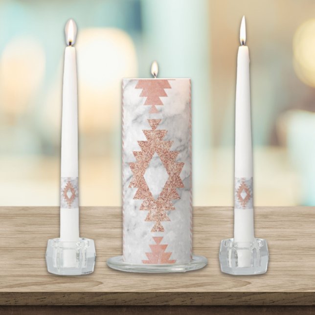minimalist geometric rose gold aztec white marble unity candle set (minimalist geometric rose gold aztec white marble unity candle set)