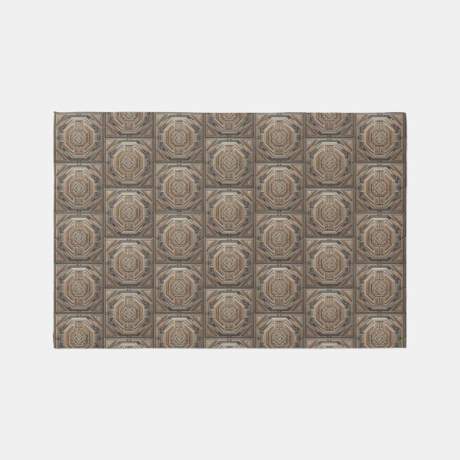 Minimalist Geometric Rug in Beige & Charcoal (Front)