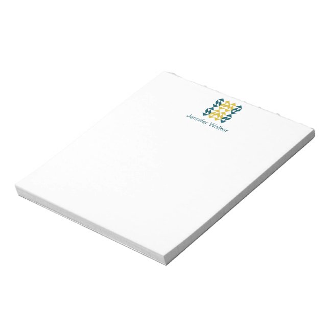 Minimalist Geometric Shape Blue Yellow Custom Name Notepad (Rotated)