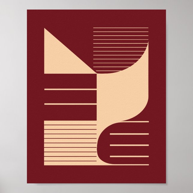 Minimalist Geometric Shapes on Dark Red Background Poster (Front)