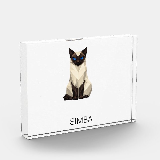 Minimalist Geometric Siamese Cat Polygonal Art Acrylic Award (Left)