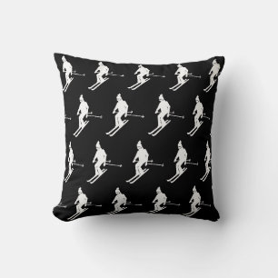 Minimalist Geometric Skiers Winter Black White Throw Pillow