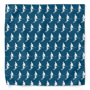 Minimalist Geometric Skiers Winter Blue White    Bandana