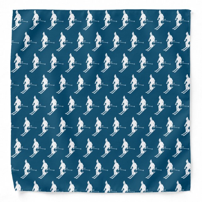 Minimalist Geometric Skiers Winter Blue White    Bandana (Front)