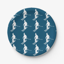 Minimalist Geometric Skiers Winter Blue White  