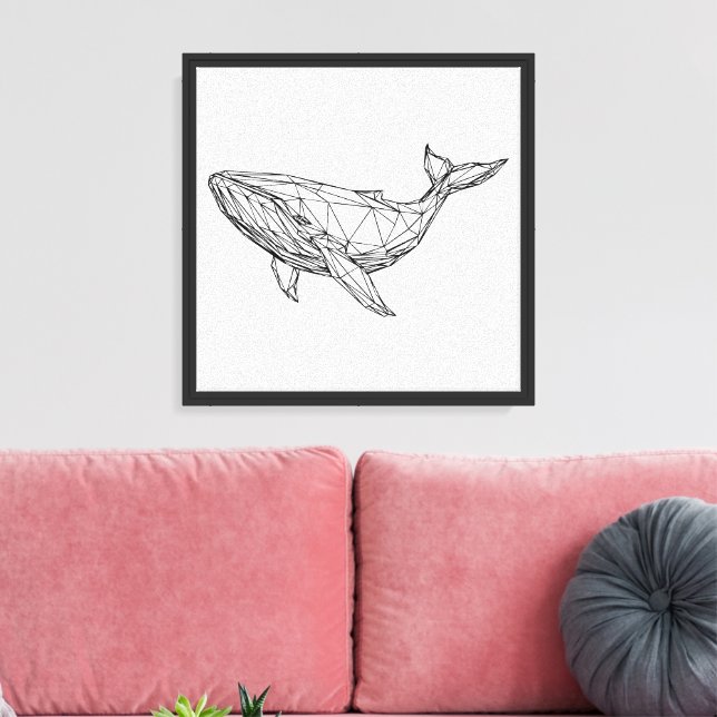Minimalist Geometric Whale Canvas Wall Art (Insitu(LivingRoom))