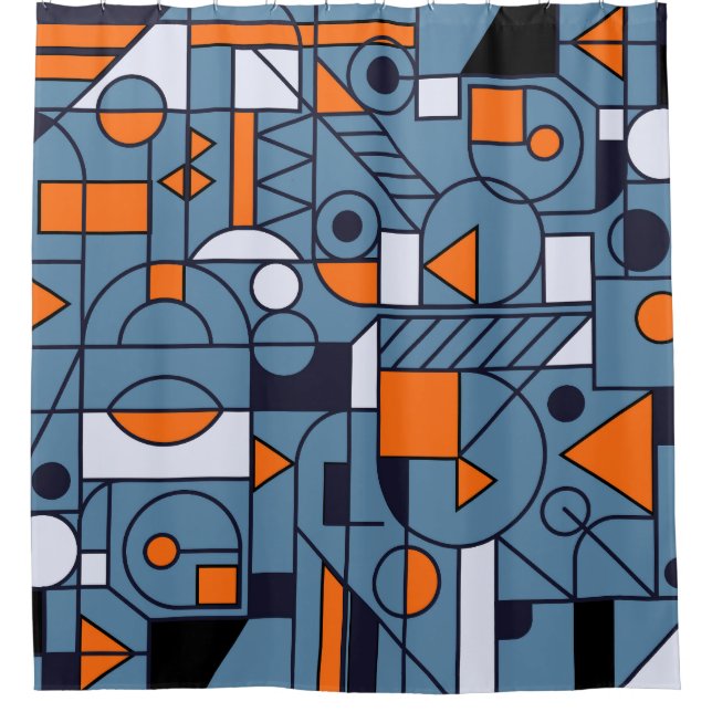Minimalist Geometry: Retro Abstract Poster Shower Curtain (Front)