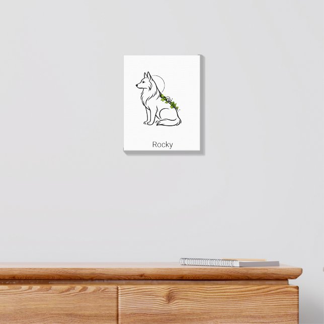 Minimalist German Shepherd Custom Name  Canvas Photo Tile (Dresser)