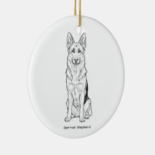 Minimalist German Shepherd Dog Line Art  Ceramic Ornament