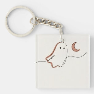 Minimalist Ghost and Crescent Moon Halloween Spook Keychain