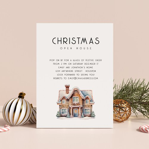 Minimalist Gingerbread House Christmas Party Invitation