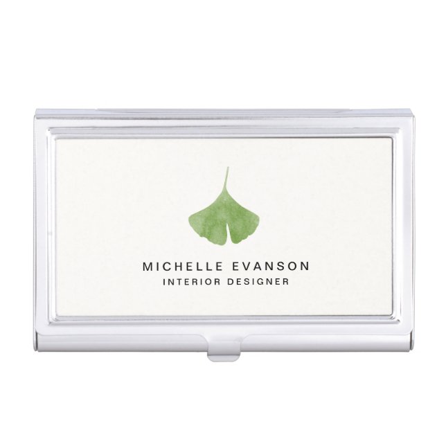 Minimalist Ginkgo Leaf Simple Nature Business Card Case (Front)