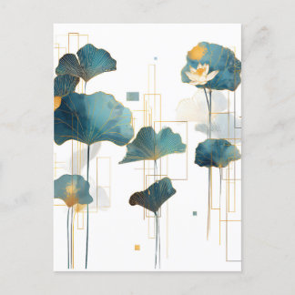 Minimalist Ginkgo Lotus Zen Line Announcement Postcard
