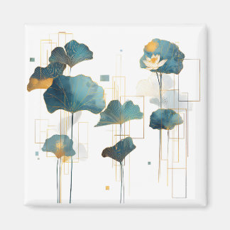 Minimalist Ginkgo Lotus Zen Line Magnet
