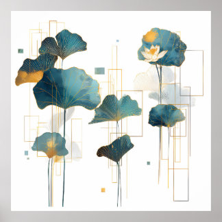 Minimalist Ginkgo Lotus Zen Line Poster
