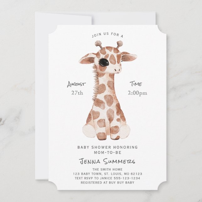 Minimalist Giraffe Baby Shower Invitation (Front)