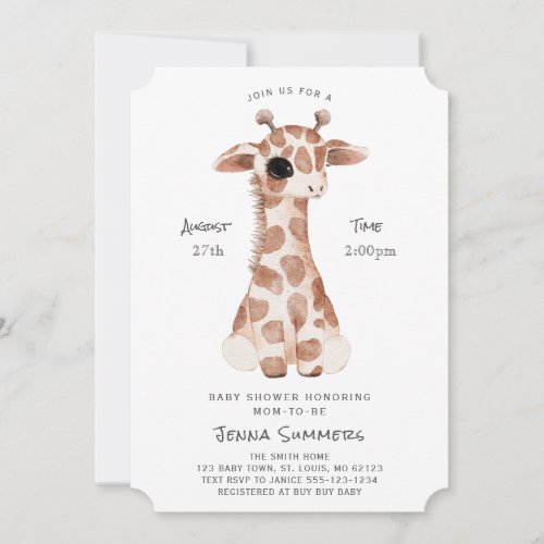 Minimalist Giraffe Baby Shower Invitation