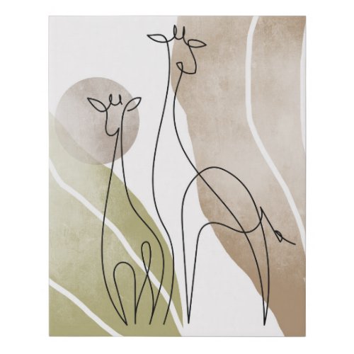 Minimalist Giraffe Continuous Line Art Drawing Faux Canvas Print
