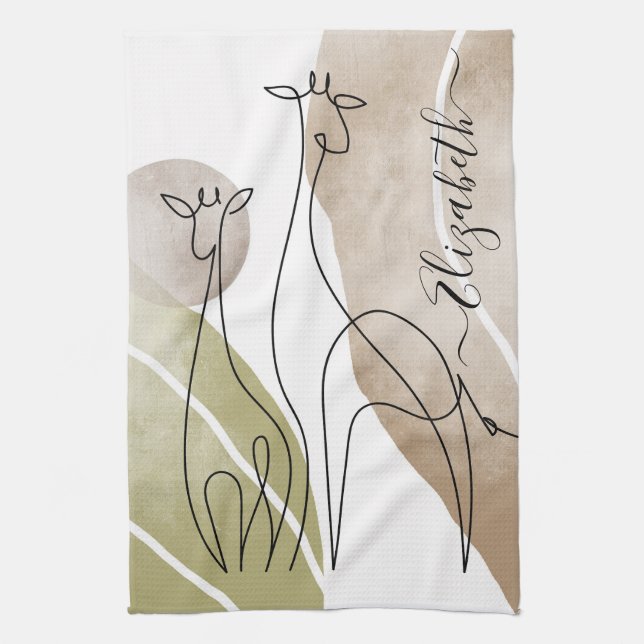 Minimalist Giraffe Continuous Line Art Drawing  Kitchen Towel (Vertical)