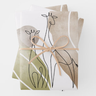 Minimalist Giraffe Continuous Line Art Drawing Wrapping Paper Sheets