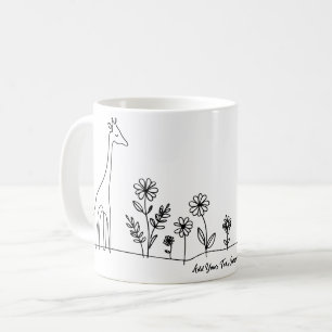 Minimalist Giraffe Flowers Line Art Drawing Coffee Mug