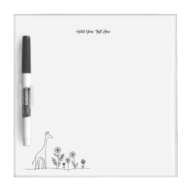 Minimalist Giraffe Flowers Line Art Drawing Dry Erase Board (Front)