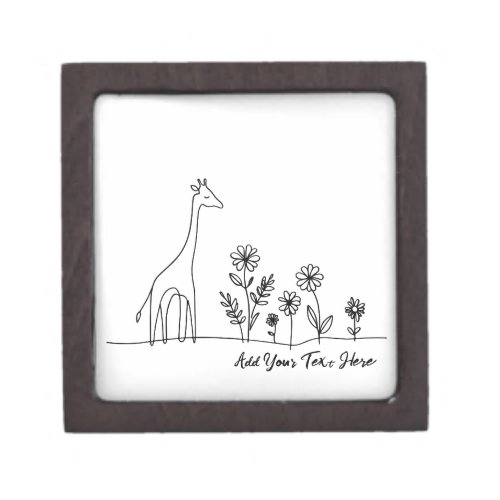 Minimalist Giraffe Flowers Line Art Drawing Gift Box