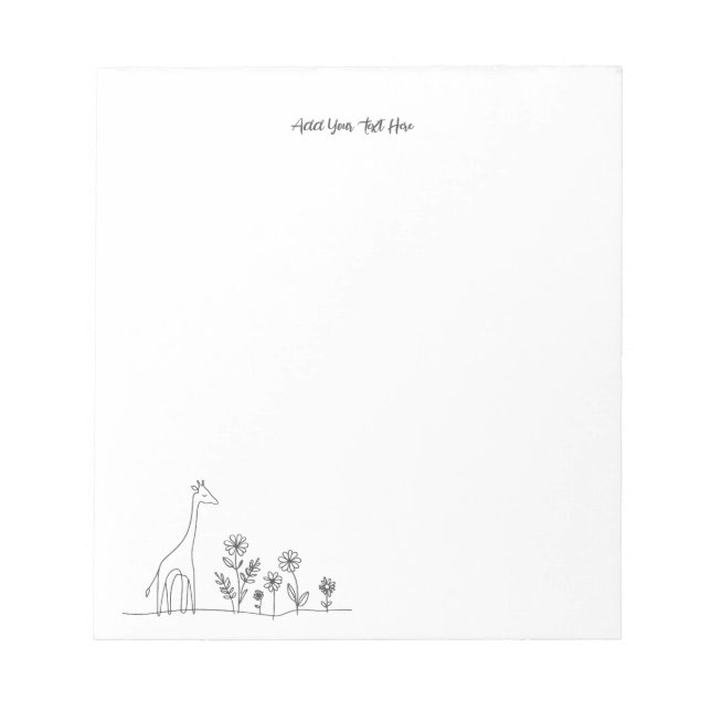 Minimalist Giraffe Flowers Line Art Drawing Notepad (Front)