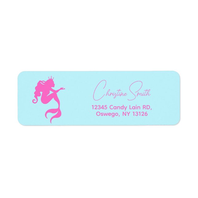 Minimalist Girl Mermaid Birthday Return Address Label (Front)