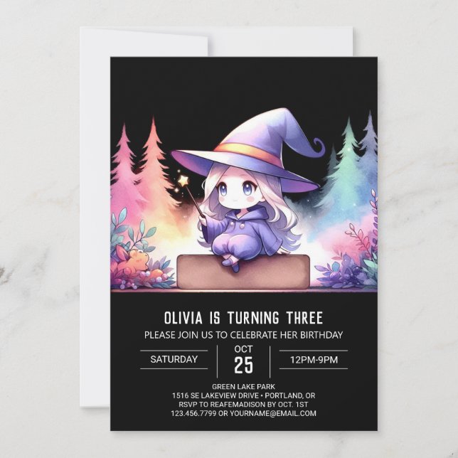 Minimalist Girl Wizard Birthday Invitation (Front)